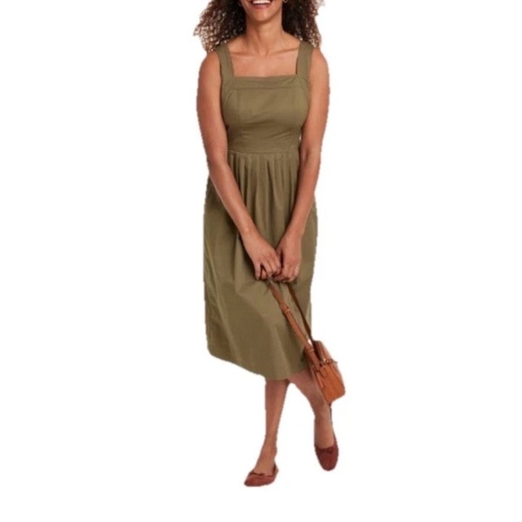 Knox Rose Milkmaid Midi Dress Womens Medium Olive Green Pockets Smocked Fall - Picture 10 of 11
